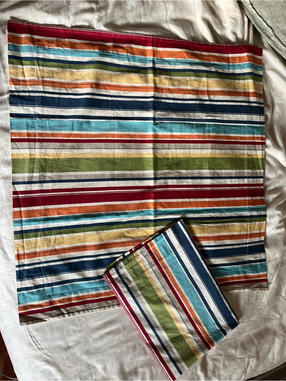Set of 2 Pottery Barn 26” Square Cotton Pillow Covers – Multicolor Stripes